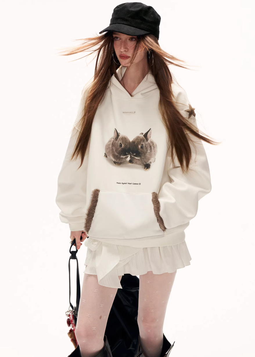graphic hoodie women, y2k hoodie sweatshirt, rabbit print hoodie, star graphic hoodie, loose fit hoodie women, street style sweatshirt, fall winter hoodie women, lazy fit hooded top, trendy graphic sweatshirt, mamc hoodie style, casual street hoodie, oversized hoodie women, fashion printed hoodie, cozy winter sweatshirt, y2k streetwear hoodie