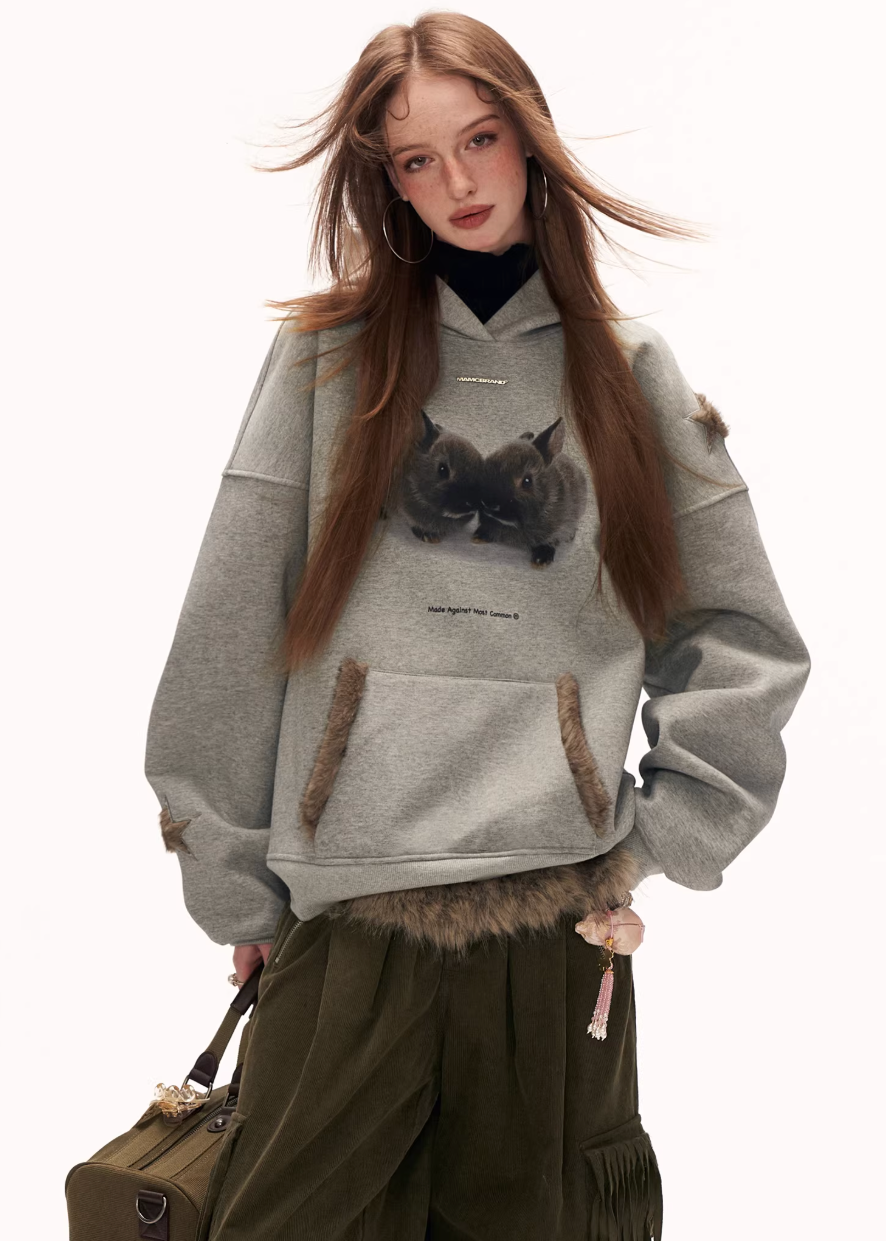 graphic hoodie women, y2k hoodie sweatshirt, rabbit print hoodie, star graphic hoodie, loose fit hoodie women, street style sweatshirt, fall winter hoodie women, lazy fit hooded top, trendy graphic sweatshirt, mamc hoodie style, casual street hoodie, oversized hoodie women, fashion printed hoodie, cozy winter sweatshirt, y2k streetwear hoodie