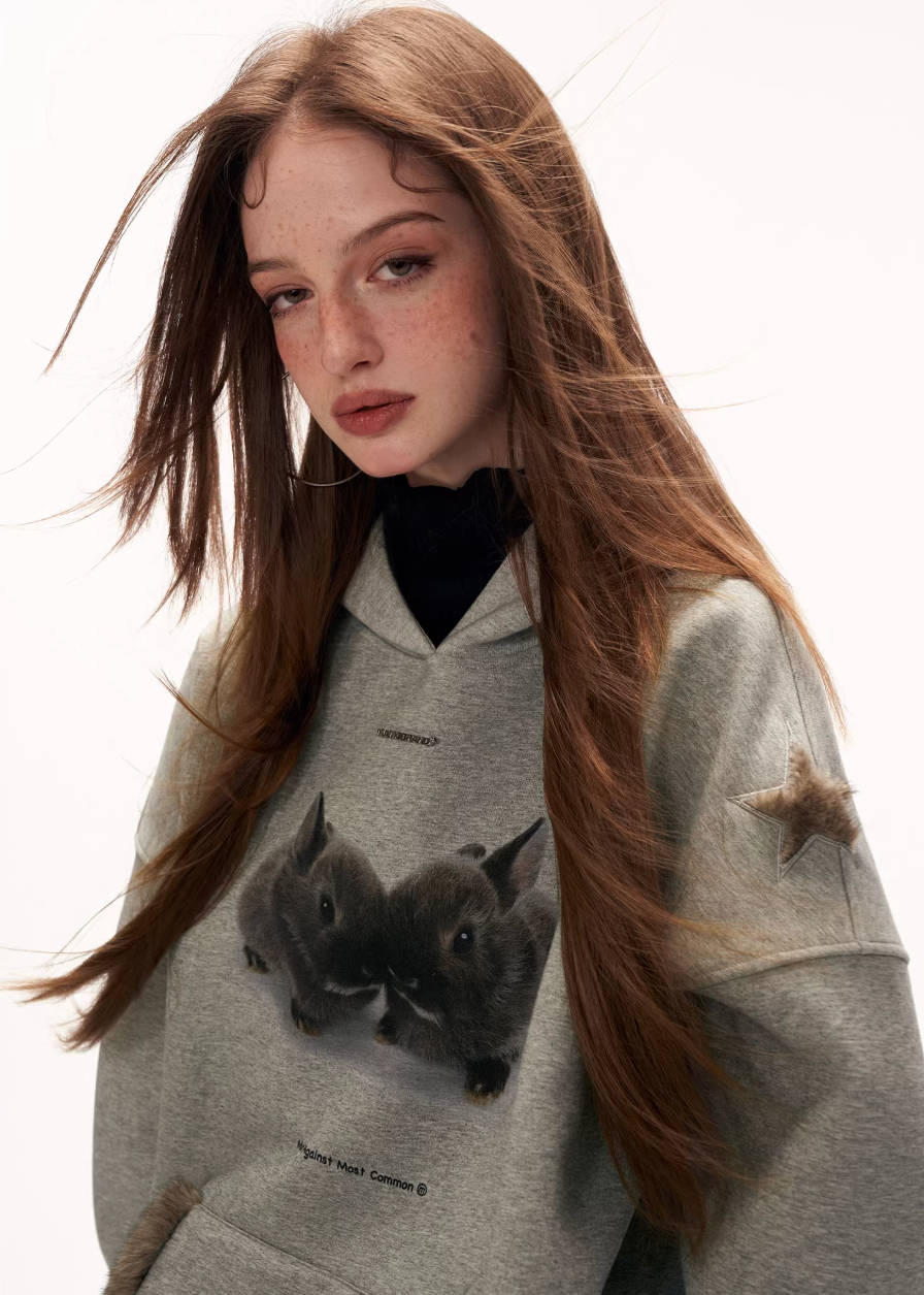 graphic hoodie women, y2k hoodie sweatshirt, rabbit print hoodie, star graphic hoodie, loose fit hoodie women, street style sweatshirt, fall winter hoodie women, lazy fit hooded top, trendy graphic sweatshirt, mamc hoodie style, casual street hoodie, oversized hoodie women, fashion printed hoodie, cozy winter sweatshirt, y2k streetwear hoodie