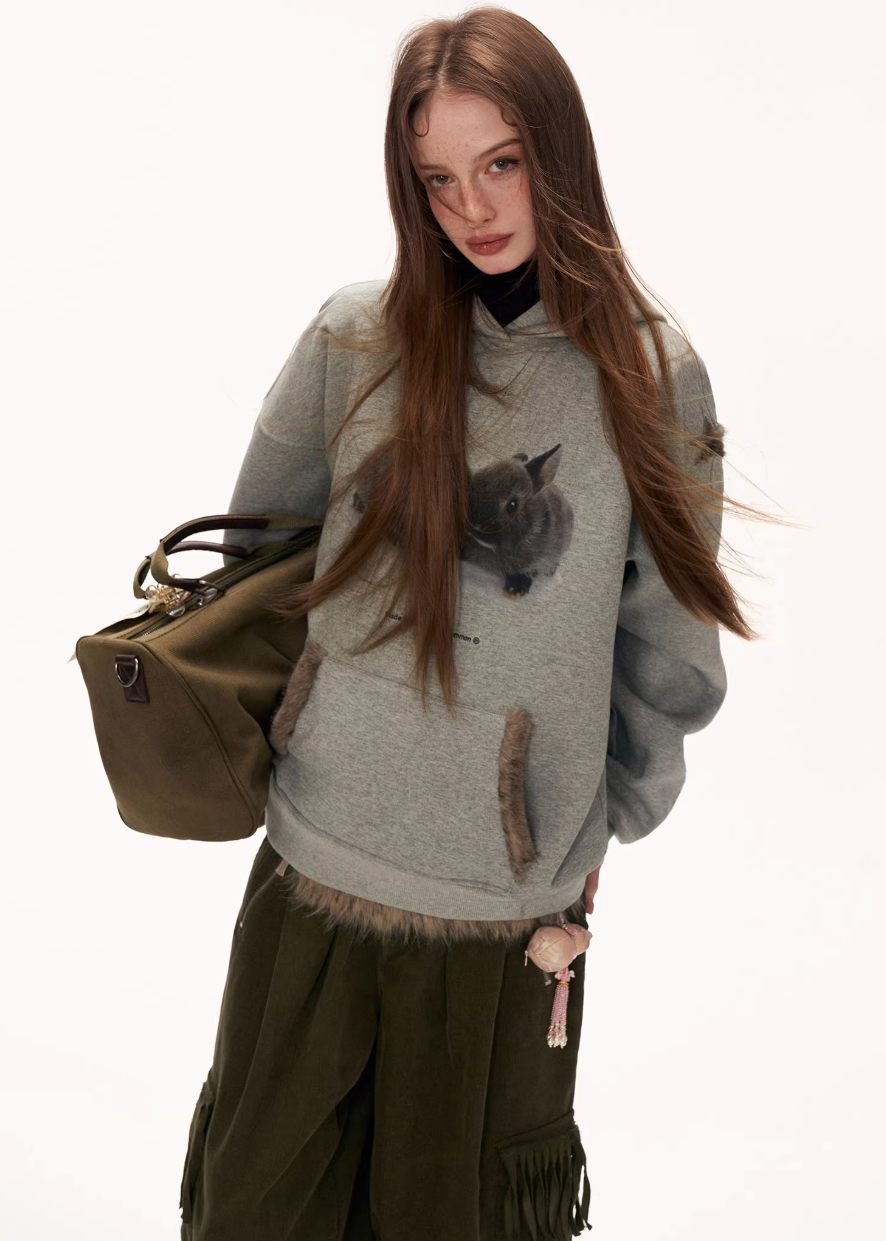 graphic hoodie women, y2k hoodie sweatshirt, rabbit print hoodie, star graphic hoodie, loose fit hoodie women, street style sweatshirt, fall winter hoodie women, lazy fit hooded top, trendy graphic sweatshirt, mamc hoodie style, casual street hoodie, oversized hoodie women, fashion printed hoodie, cozy winter sweatshirt, y2k streetwear hoodie