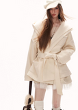double layer coat women, oversized lapel jacket, y2k winter coat women, fluffy strap coat, high end women outerwear, foreign style jacket women, loose fit winter jacket, statement winter coat, trendy winter outerwear, mamc coat style, belted winter jacket, premium fashion coat women, modern street coat, layered design jacket, y2k fashion outerwear