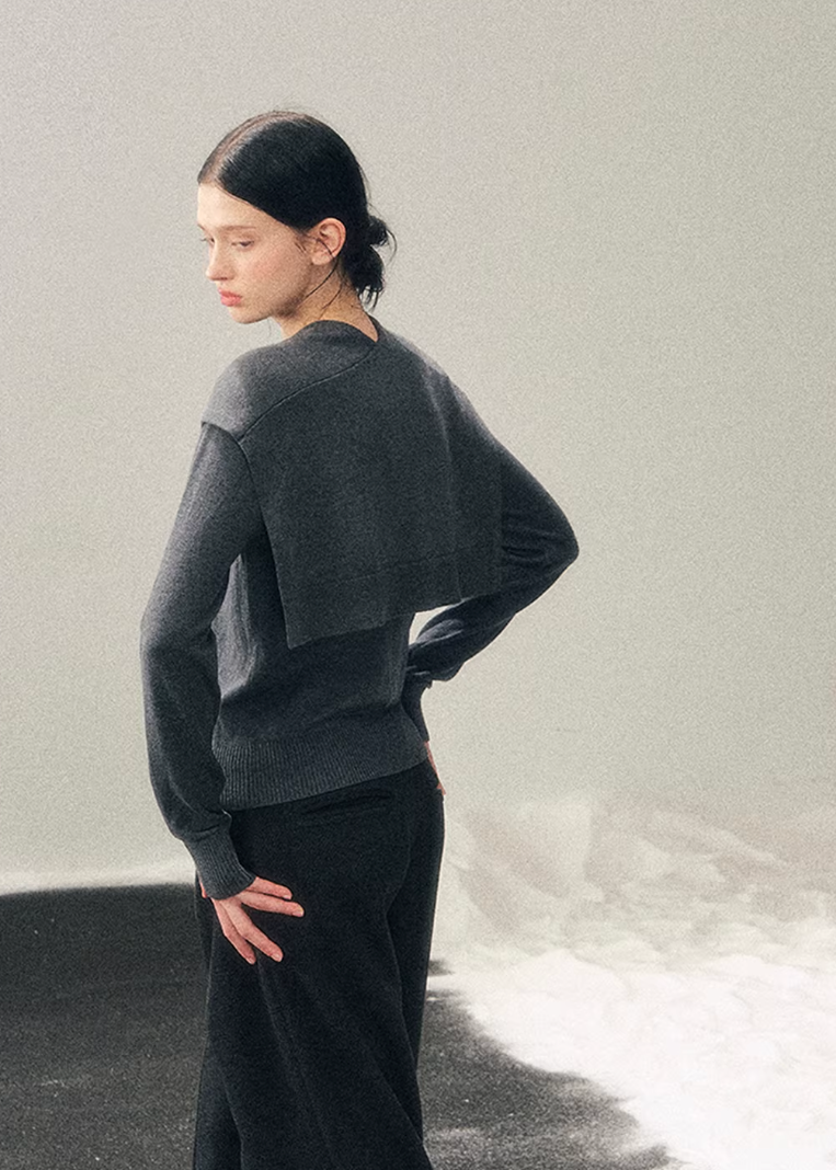 women knit sweater set, shawl collar sweater women, korean minimal knit, collegiate style sweater, winter knit top women, layered knit set, short sweater women, refined casual knit, elegant daily wear women, premium knitwear women, soft feminine sweater, two piece knit outfit, modern women sweater, aomalm knit style, minimal winter top