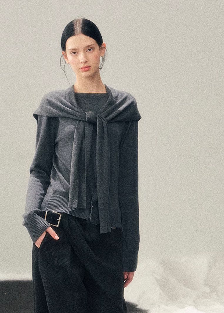 women knit sweater set, shawl collar sweater women, korean minimal knit, collegiate style sweater, winter knit top women, layered knit set, short sweater women, refined casual knit, elegant daily wear women, premium knitwear women, soft feminine sweater, two piece knit outfit, modern women sweater, aomalm knit style, minimal winter top