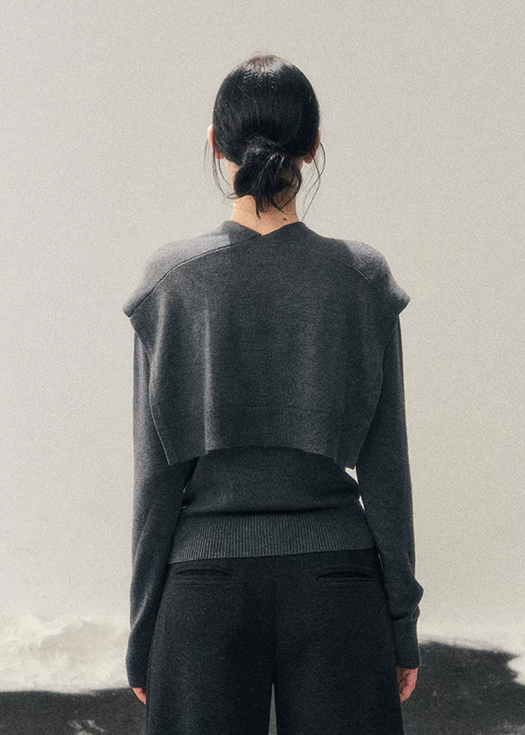women knit sweater set, shawl collar sweater women, korean minimal knit, collegiate style sweater, winter knit top women, layered knit set, short sweater women, refined casual knit, elegant daily wear women, premium knitwear women, soft feminine sweater, two piece knit outfit, modern women sweater, aomalm knit style, minimal winter top