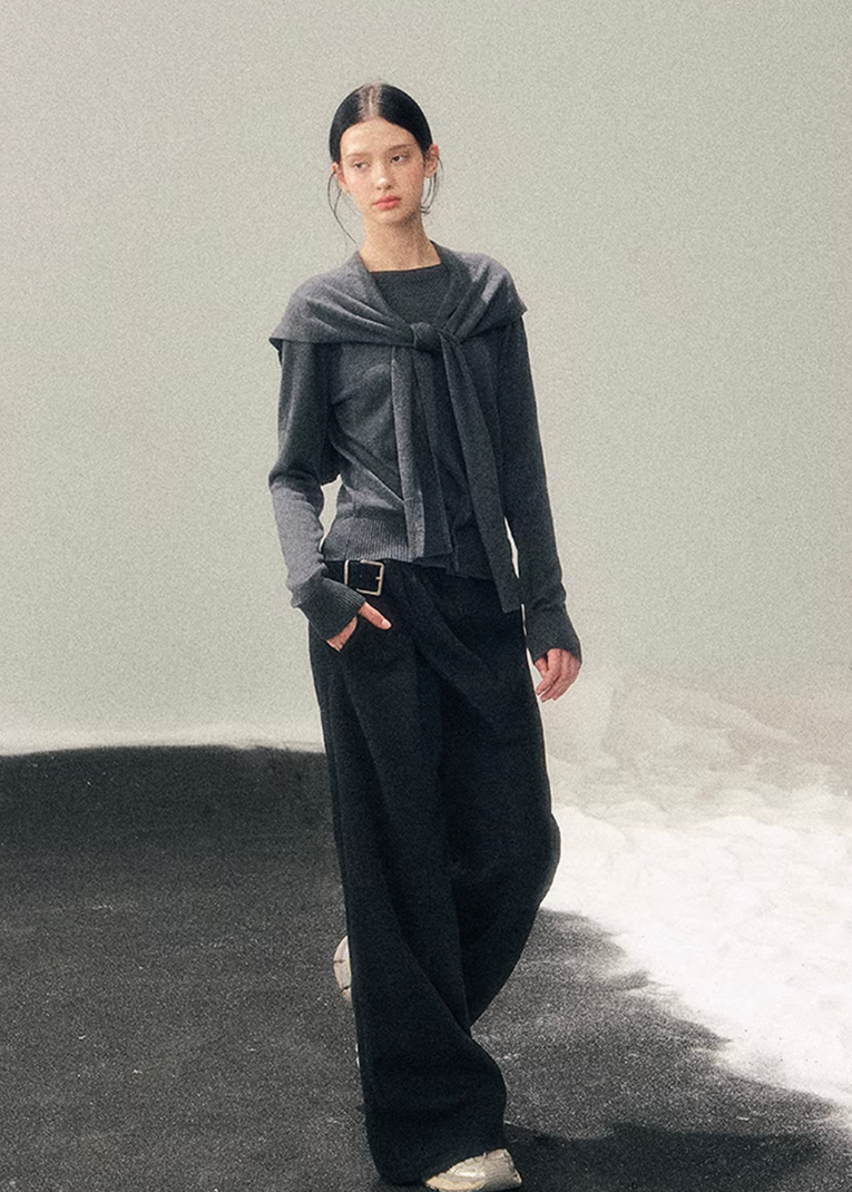 women knit sweater set, shawl collar sweater women, korean minimal knit, collegiate style sweater, winter knit top women, layered knit set, short sweater women, refined casual knit, elegant daily wear women, premium knitwear women, soft feminine sweater, two piece knit outfit, modern women sweater, aomalm knit style, minimal winter top