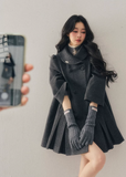 tweed wool coat women, mid length winter coat, gold button wool coat, korean minimal outerwear, refined women coat, elegant winter jacket women, structured wool coat, understated luxury coat, premium women outerwear, aomalm wool style, classic tweed coat women, feminine winter coat, modern wool mid coat, daily luxury outerwear, winter fashion women coat