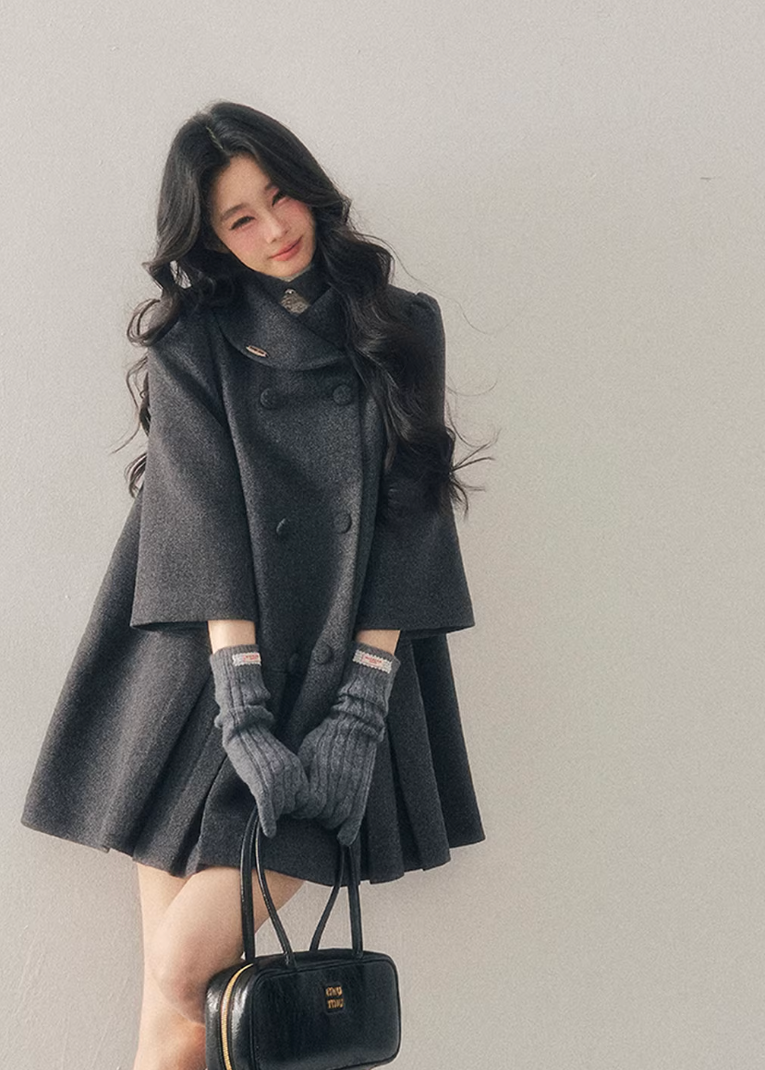 tweed wool coat women, mid length winter coat, gold button wool coat, korean minimal outerwear, refined women coat, elegant winter jacket women, structured wool coat, understated luxury coat, premium women outerwear, aomalm wool style, classic tweed coat women, feminine winter coat, modern wool mid coat, daily luxury outerwear, winter fashion women coat