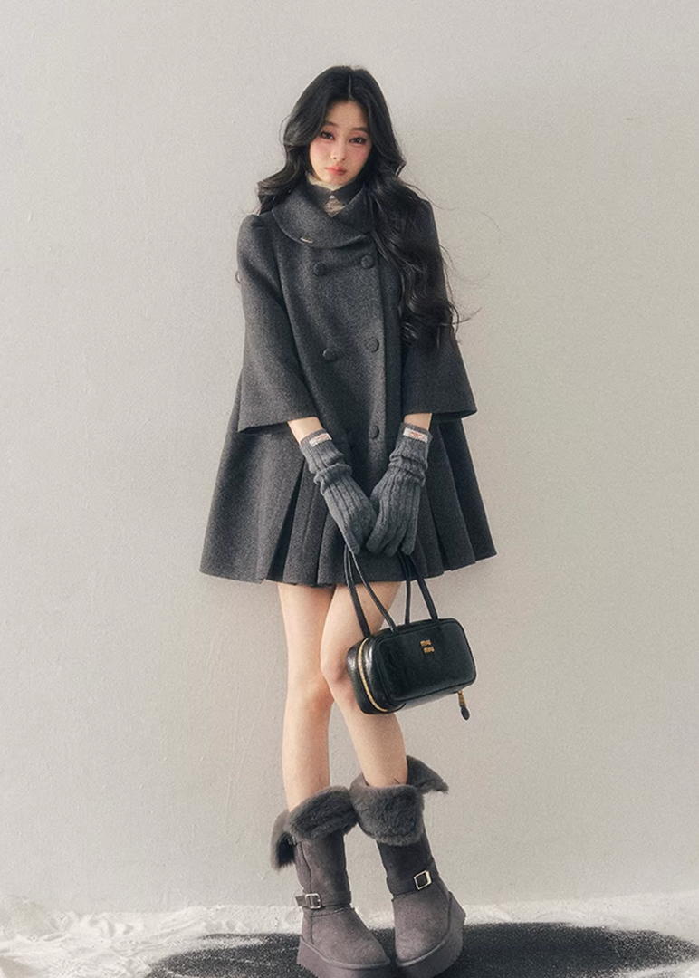 tweed wool coat women, mid length winter coat, gold button wool coat, korean minimal outerwear, refined women coat, elegant winter jacket women, structured wool coat, understated luxury coat, premium women outerwear, aomalm wool style, classic tweed coat women, feminine winter coat, modern wool mid coat, daily luxury outerwear, winter fashion women coat