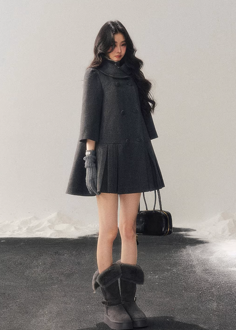tweed wool coat women, mid length winter coat, gold button wool coat, korean minimal outerwear, refined women coat, elegant winter jacket women, structured wool coat, understated luxury coat, premium women outerwear, aomalm wool style, classic tweed coat women, feminine winter coat, modern wool mid coat, daily luxury outerwear, winter fashion women coat