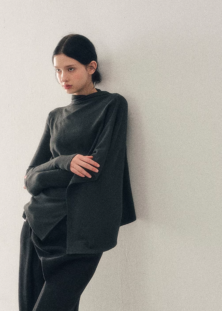asymmetric long sleeve top women, irregular design t shirt, korean minimal top, draped waist top women, winter long sleeve tee, refined casual women top, minimalist fashion top, soft stretch t shirt women, modern women basics, elegant daily wear top, aomalm style top, understated luxury clothing, contemporary women t shirt, calm silhouette top, versatile layering tee