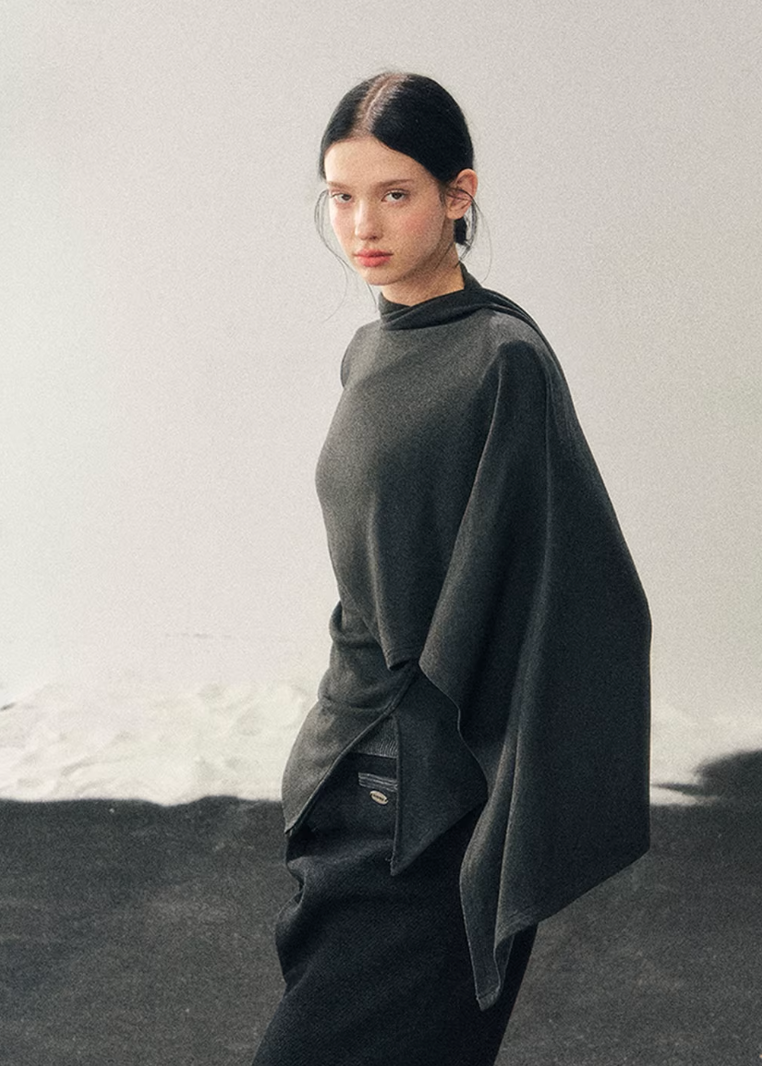 asymmetric long sleeve top women, irregular design t shirt, korean minimal top, draped waist top women, winter long sleeve tee, refined casual women top, minimalist fashion top, soft stretch t shirt women, modern women basics, elegant daily wear top, aomalm style top, understated luxury clothing, contemporary women t shirt, calm silhouette top, versatile layering tee