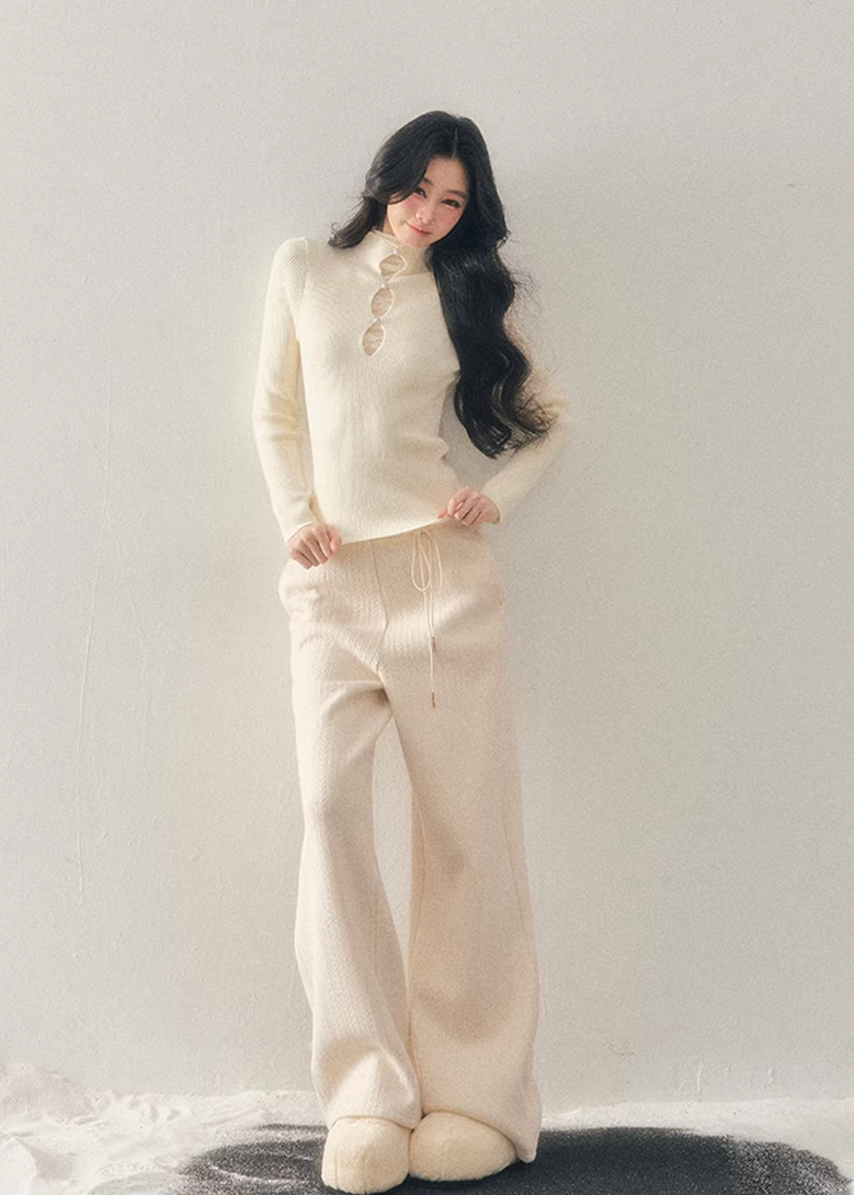 lace mock neck knit top, winter base layer women, faux layered knit top, korean minimal knitwear, elegant lace inner top, slim fit knit women, refined turtleneck top, soft winter knit top, feminine layering piece, premium women knit, aomalm knit style, understated luxury top, modern women basics, lace detail knit top, versatile winter inner top