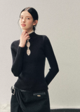 lace mock neck knit top, winter base layer women, faux layered knit top, korean minimal knitwear, elegant lace inner top, slim fit knit women, refined turtleneck top, soft winter knit top, feminine layering piece, premium women knit, aomalm knit style, understated luxury top, modern women basics, lace detail knit top, versatile winter inner top