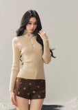 lace mock neck knit top, winter base layer women, faux layered knit top, korean minimal knitwear, elegant lace inner top, slim fit knit women, refined turtleneck top, soft winter knit top, feminine layering piece, premium women knit, aomalm knit style, understated luxury top, modern women basics, lace detail knit top, versatile winter inner top