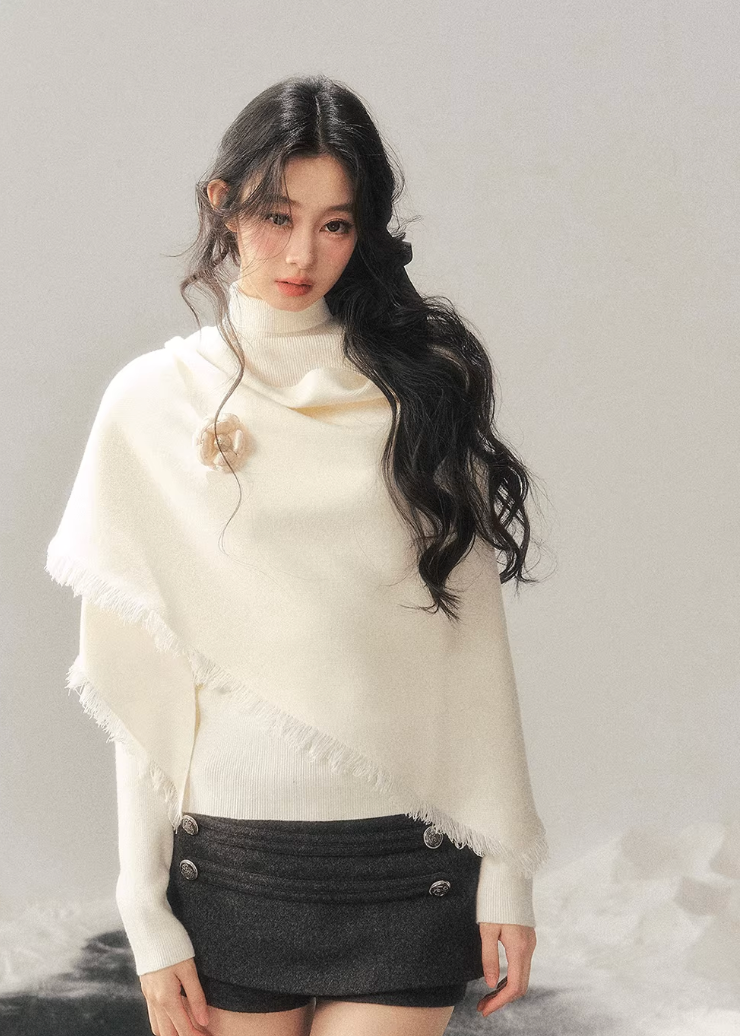turtleneck shawl knit women, winter knit two piece set, french style knit top, korean minimal knitwear, refined women sweater set, elegant winter layering top, soft shawl sweater women, premium knit set women, feminine winter knit, aomalm knit style, understated luxury sweater, modern women knitwear, versatile winter top women, calm style knit top, minimal winter sweater set