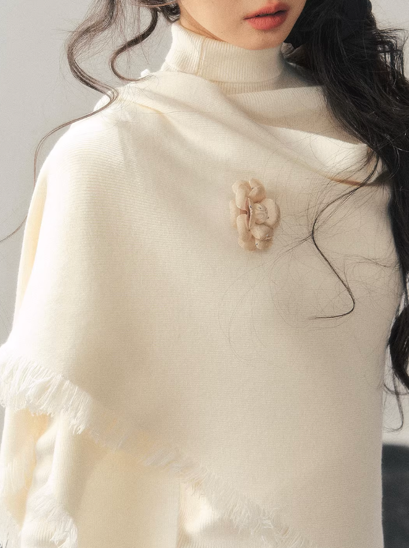 turtleneck shawl knit women, winter knit two piece set, french style knit top, korean minimal knitwear, refined women sweater set, elegant winter layering top, soft shawl sweater women, premium knit set women, feminine winter knit, aomalm knit style, understated luxury sweater, modern women knitwear, versatile winter top women, calm style knit top, minimal winter sweater set