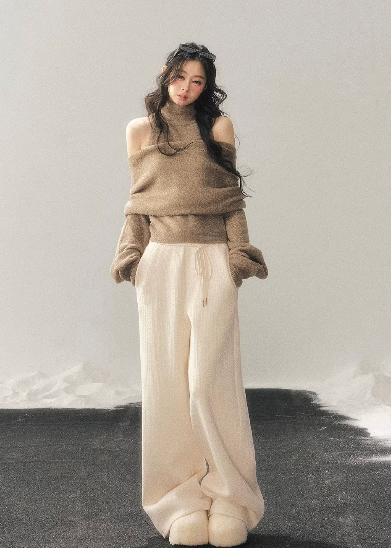 wide leg knit pants women, winter wide trousers women, korean minimal pants, soft knit lounge pants, relaxed fit winter trousers, elegant casual pants women, comfortable women pants, premium knit bottoms, aomalm pants style, understated luxury trousers, loose fit winter pants, modern women knit pants, calm style clothing women, versatile wide leg pants, cozy winter bottoms
