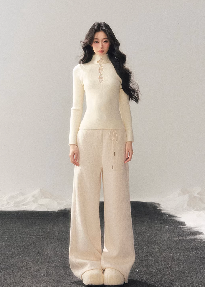wide leg knit pants women, winter wide trousers women, korean minimal pants, soft knit lounge pants, relaxed fit winter trousers, elegant casual pants women, comfortable women pants, premium knit bottoms, aomalm pants style, understated luxury trousers, loose fit winter pants, modern women knit pants, calm style clothing women, versatile wide leg pants, cozy winter bottoms