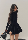 french lace mini dress, winter puff skirt dress, lace trim dress women, korean minimal dress, elegant winter mini dress, refined women dress, frill collar dress, feminine winter outfit, premium women dress, aomalm dress style, understated luxury clothing, modern french style dress, winter fashion women dress, structured mini dress, calm elegant dress
