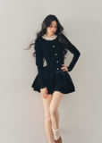 french lace mini dress, winter puff skirt dress, lace trim dress women, korean minimal dress, elegant winter mini dress, refined women dress, frill collar dress, feminine winter outfit, premium women dress, aomalm dress style, understated luxury clothing, modern french style dress, winter fashion women dress, structured mini dress, calm elegant dress