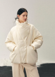 white duck down jacket women, winter down coat women, turtleneck puffer jacket, korean minimal outerwear, warm winter jacket women, premium down coat, thickened winter jacket, elegant puffer women, refined winter outerwear, aomalm down style, understated luxury coat, cold weather jacket women, modern women down jacket, soft silhouette winter coat, daily winter essential