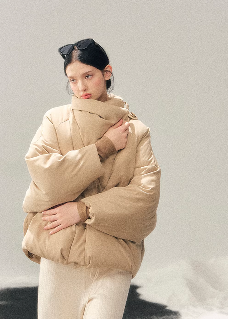 white duck down jacket women, winter down coat women, turtleneck puffer jacket, korean minimal outerwear, warm winter jacket women, premium down coat, thickened winter jacket, elegant puffer women, refined winter outerwear, aomalm down style, understated luxury coat, cold weather jacket women, modern women down jacket, soft silhouette winter coat, daily winter essential