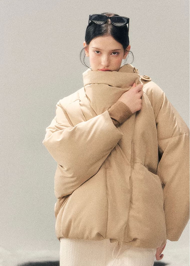 white duck down jacket women, winter down coat women, turtleneck puffer jacket, korean minimal outerwear, warm winter jacket women, premium down coat, thickened winter jacket, elegant puffer women, refined winter outerwear, aomalm down style, understated luxury coat, cold weather jacket women, modern women down jacket, soft silhouette winter coat, daily winter essential