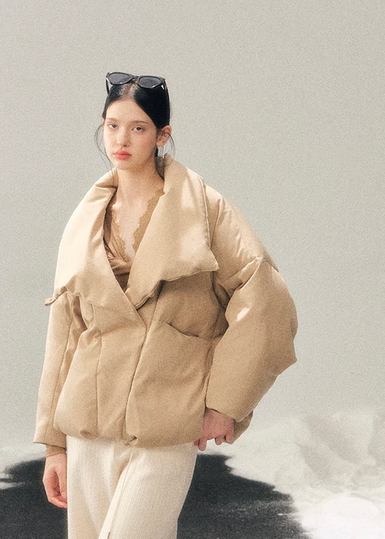 white duck down jacket women, winter down coat women, turtleneck puffer jacket, korean minimal outerwear, warm winter jacket women, premium down coat, thickened winter jacket, elegant puffer women, refined winter outerwear, aomalm down style, understated luxury coat, cold weather jacket women, modern women down jacket, soft silhouette winter coat, daily winter essential