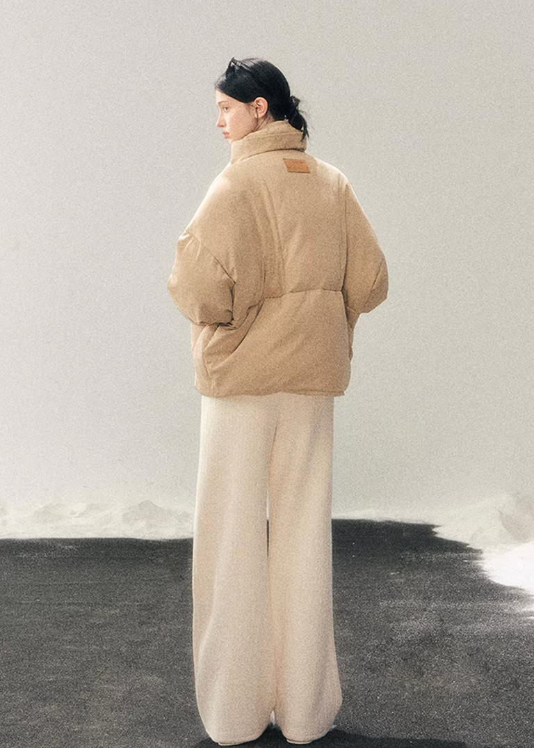white duck down jacket women, winter down coat women, turtleneck puffer jacket, korean minimal outerwear, warm winter jacket women, premium down coat, thickened winter jacket, elegant puffer women, refined winter outerwear, aomalm down style, understated luxury coat, cold weather jacket women, modern women down jacket, soft silhouette winter coat, daily winter essential