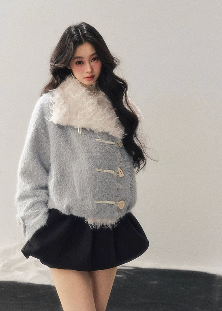 faux lambswool jacket women, winter cotton jacket women, korean minimal outerwear, soft blue winter jacket, imitation lamb jacket, refined women coat, cozy winter top women, premium women outerwear, aomalm jacket style, understated luxury winter wear, clean design jacket women, feminine winter jacket, modern casual outerwear, warm lightweight jacket women, elegant winter layering piece