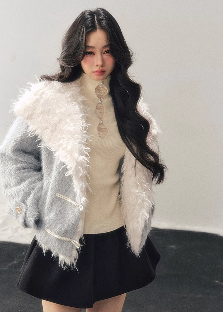 faux lambswool jacket women, winter cotton jacket women, korean minimal outerwear, soft blue winter jacket, imitation lamb jacket, refined women coat, cozy winter top women, premium women outerwear, aomalm jacket style, understated luxury winter wear, clean design jacket women, feminine winter jacket, modern casual outerwear, warm lightweight jacket women, elegant winter layering piece