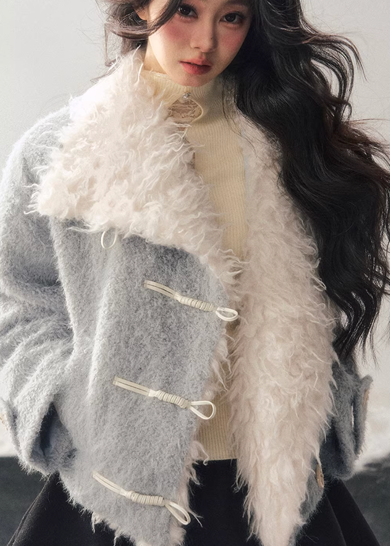 faux lambswool jacket women, winter cotton jacket women, korean minimal outerwear, soft blue winter jacket, imitation lamb jacket, refined women coat, cozy winter top women, premium women outerwear, aomalm jacket style, understated luxury winter wear, clean design jacket women, feminine winter jacket, modern casual outerwear, warm lightweight jacket women, elegant winter layering piece
