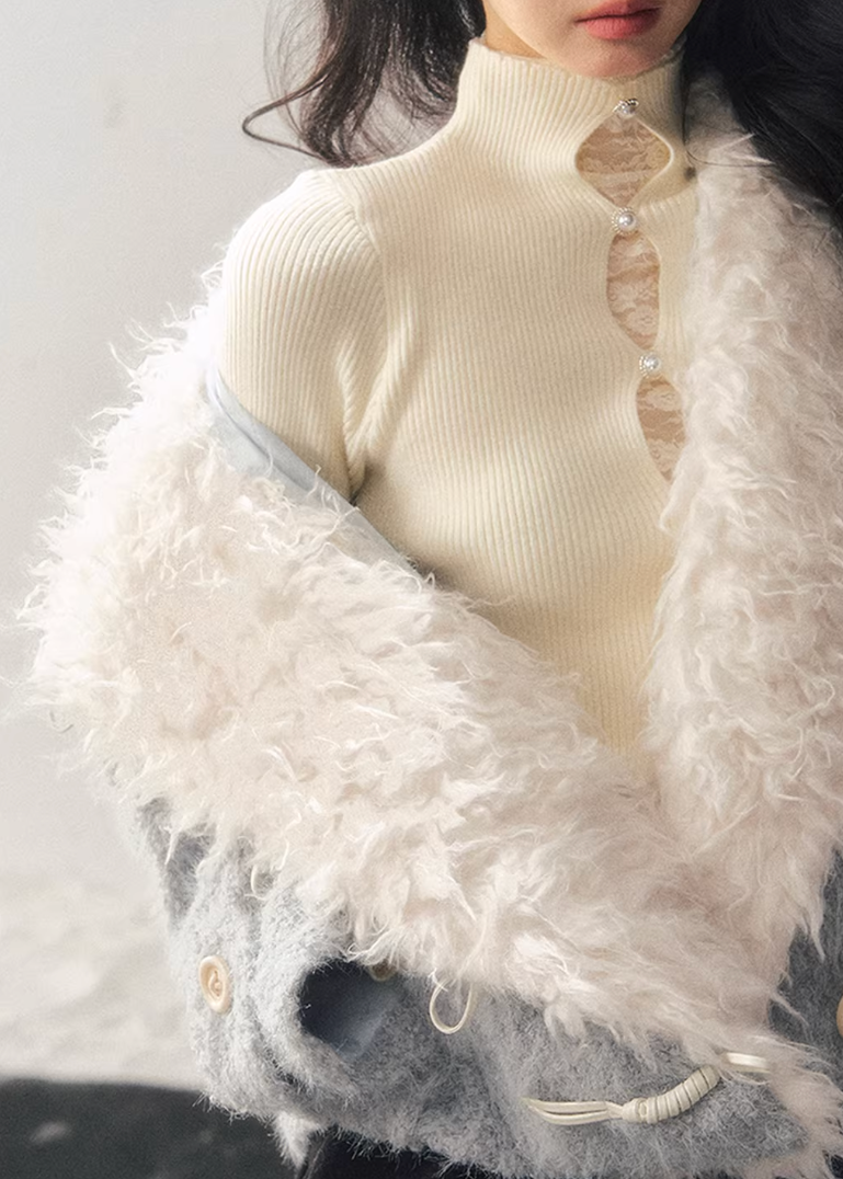 faux lambswool jacket women, winter cotton jacket women, korean minimal outerwear, soft blue winter jacket, imitation lamb jacket, refined women coat, cozy winter top women, premium women outerwear, aomalm jacket style, understated luxury winter wear, clean design jacket women, feminine winter jacket, modern casual outerwear, warm lightweight jacket women, elegant winter layering piece