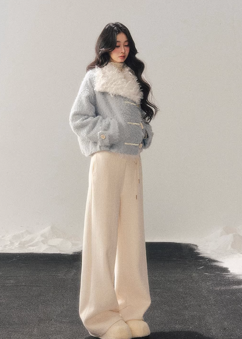 faux lambswool jacket women, winter cotton jacket women, korean minimal outerwear, soft blue winter jacket, imitation lamb jacket, refined women coat, cozy winter top women, premium women outerwear, aomalm jacket style, understated luxury winter wear, clean design jacket women, feminine winter jacket, modern casual outerwear, warm lightweight jacket women, elegant winter layering piece