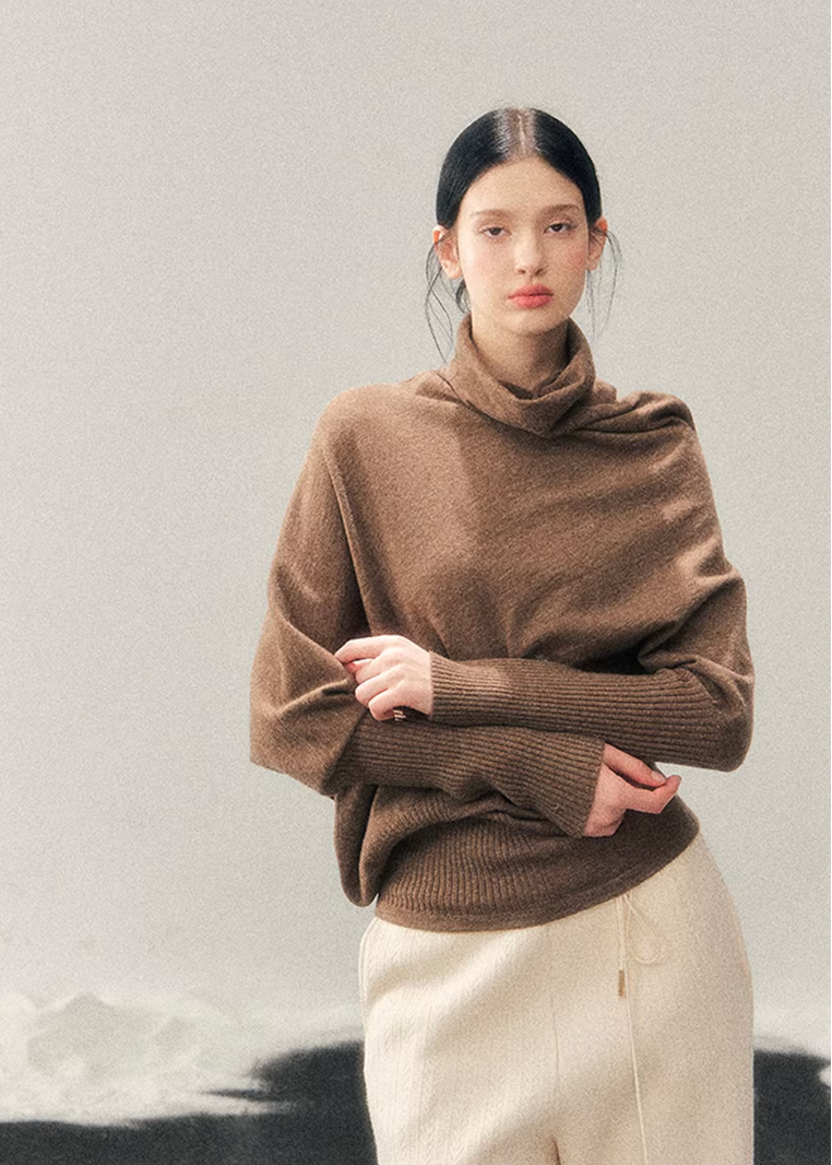 turtleneck knit sweater women, korean minimal knit top, lazy style winter sweater, draped knit top women, soft waist sweater, refined casual knitwear, winter knit top women, elegant daily wear sweater, premium women knit, aomalm knit style, understated luxury sweater, modern women basics, relaxed fit turtleneck, versatile winter knit, feminine winter top