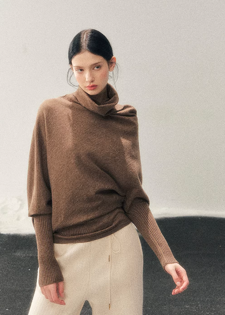 turtleneck knit sweater women, korean minimal knit top, lazy style winter sweater, draped knit top women, soft waist sweater, refined casual knitwear, winter knit top women, elegant daily wear sweater, premium women knit, aomalm knit style, understated luxury sweater, modern women basics, relaxed fit turtleneck, versatile winter knit, feminine winter top