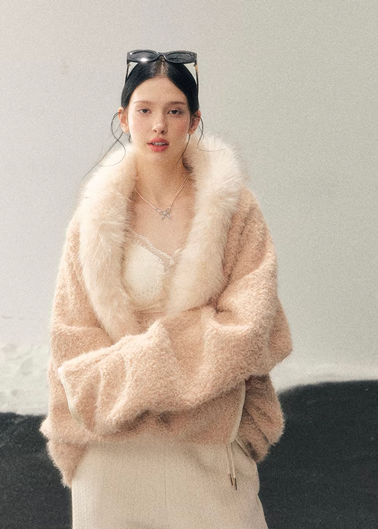 plush winter jacket women, faux fur jacket women, french style winter coat, korean minimal outerwear, slim fit winter jacket, elegant women outerwear, soft plush coat women, refined winter layering, premium women jacket, aomalm jacket style, understated luxury winter wear, feminine winter coat, warm lightweight jacket women, modern women outerwear, gentle style winter jacket