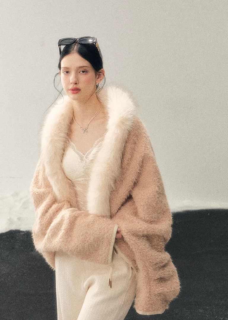 plush winter jacket women, faux fur jacket women, french style winter coat, korean minimal outerwear, slim fit winter jacket, elegant women outerwear, soft plush coat women, refined winter layering, premium women jacket, aomalm jacket style, understated luxury winter wear, feminine winter coat, warm lightweight jacket women, modern women outerwear, gentle style winter jacket