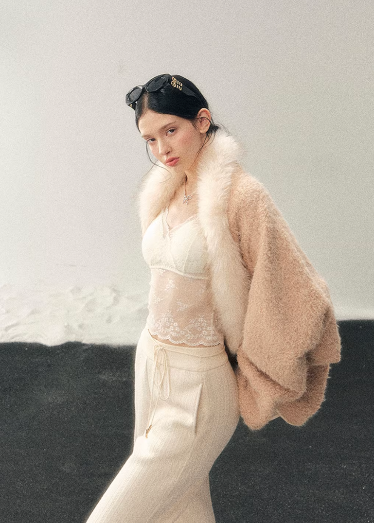 plush winter jacket women, faux fur jacket women, french style winter coat, korean minimal outerwear, slim fit winter jacket, elegant women outerwear, soft plush coat women, refined winter layering, premium women jacket, aomalm jacket style, understated luxury winter wear, feminine winter coat, warm lightweight jacket women, modern women outerwear, gentle style winter jacket
