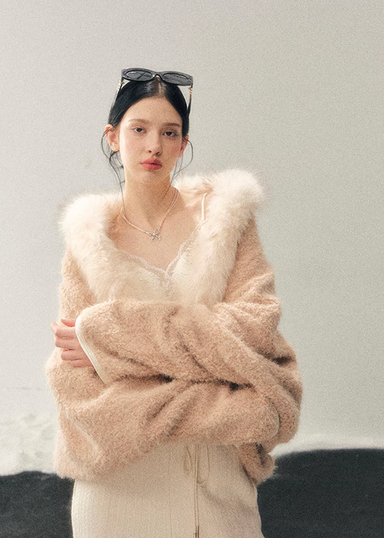 plush winter jacket women, faux fur jacket women, french style winter coat, korean minimal outerwear, slim fit winter jacket, elegant women outerwear, soft plush coat women, refined winter layering, premium women jacket, aomalm jacket style, understated luxury winter wear, feminine winter coat, warm lightweight jacket women, modern women outerwear, gentle style winter jacket