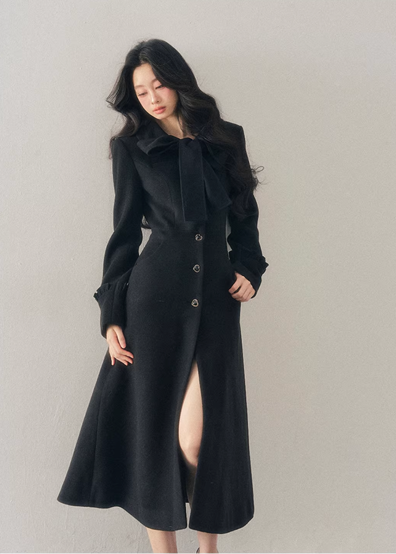 hepburn trench coat women, winter long coat women, cotton wool trench coat, korean minimal outerwear, elegant winter trench, refined women coat, classic long wool coat, premium women outerwear, aomalm coat style, understated luxury winter wear, feminine long coat women, modern trench coat winter, timeless women coat, structured winter trench, daily elegant outerwear