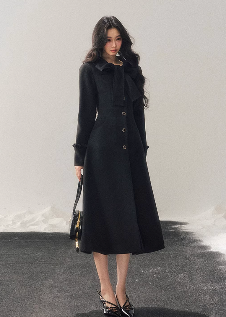 hepburn trench coat women, winter long coat women, cotton wool trench coat, korean minimal outerwear, elegant winter trench, refined women coat, classic long wool coat, premium women outerwear, aomalm coat style, understated luxury winter wear, feminine long coat women, modern trench coat winter, timeless women coat, structured winter trench, daily elegant outerwear