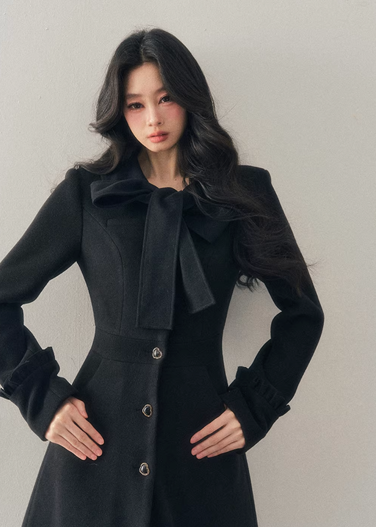 hepburn trench coat women, winter long coat women, cotton wool trench coat, korean minimal outerwear, elegant winter trench, refined women coat, classic long wool coat, premium women outerwear, aomalm coat style, understated luxury winter wear, feminine long coat women, modern trench coat winter, timeless women coat, structured winter trench, daily elegant outerwear