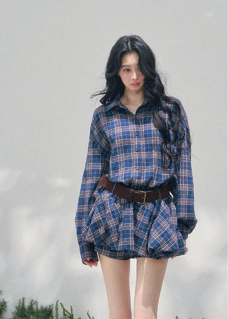 plaid shirt dress women, polo collar mini dress, spring plaid dress women, korean french style dress, refined casual mini dress, american preppy dress women, lightweight spring dress, elegant daily wear dress, premium women clothing, aomalm dress style, timeless plaid mini, feminine shirt dress women, modern casual dress, relaxed fit spring dress, classic check dress women