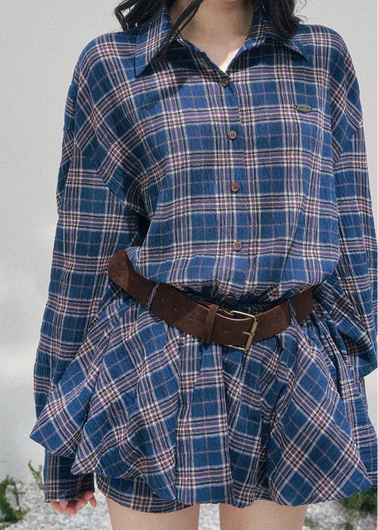 plaid shirt dress women, polo collar mini dress, spring plaid dress women, korean french style dress, refined casual mini dress, american preppy dress women, lightweight spring dress, elegant daily wear dress, premium women clothing, aomalm dress style, timeless plaid mini, feminine shirt dress women, modern casual dress, relaxed fit spring dress, classic check dress women