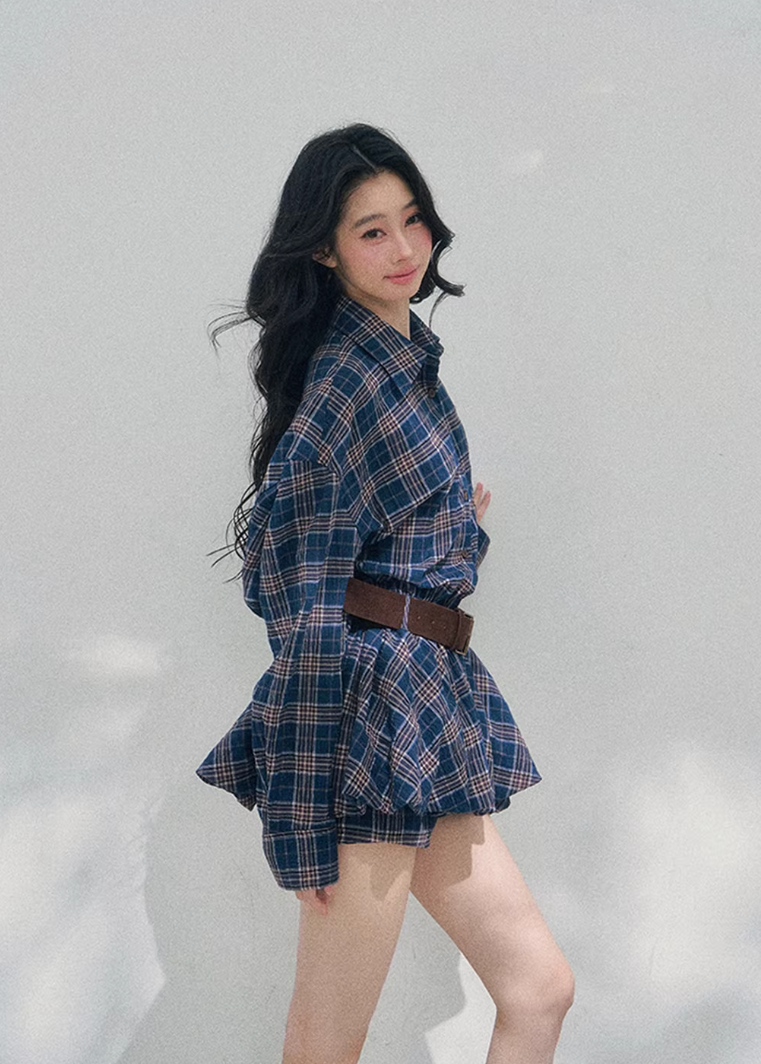 plaid shirt dress women, polo collar mini dress, spring plaid dress women, korean french style dress, refined casual mini dress, american preppy dress women, lightweight spring dress, elegant daily wear dress, premium women clothing, aomalm dress style, timeless plaid mini, feminine shirt dress women, modern casual dress, relaxed fit spring dress, classic check dress women