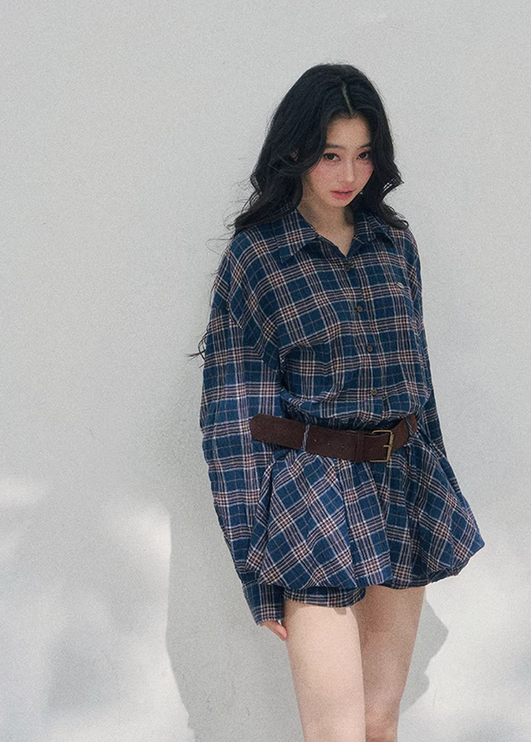 plaid shirt dress women, polo collar mini dress, spring plaid dress women, korean french style dress, refined casual mini dress, american preppy dress women, lightweight spring dress, elegant daily wear dress, premium women clothing, aomalm dress style, timeless plaid mini, feminine shirt dress women, modern casual dress, relaxed fit spring dress, classic check dress women