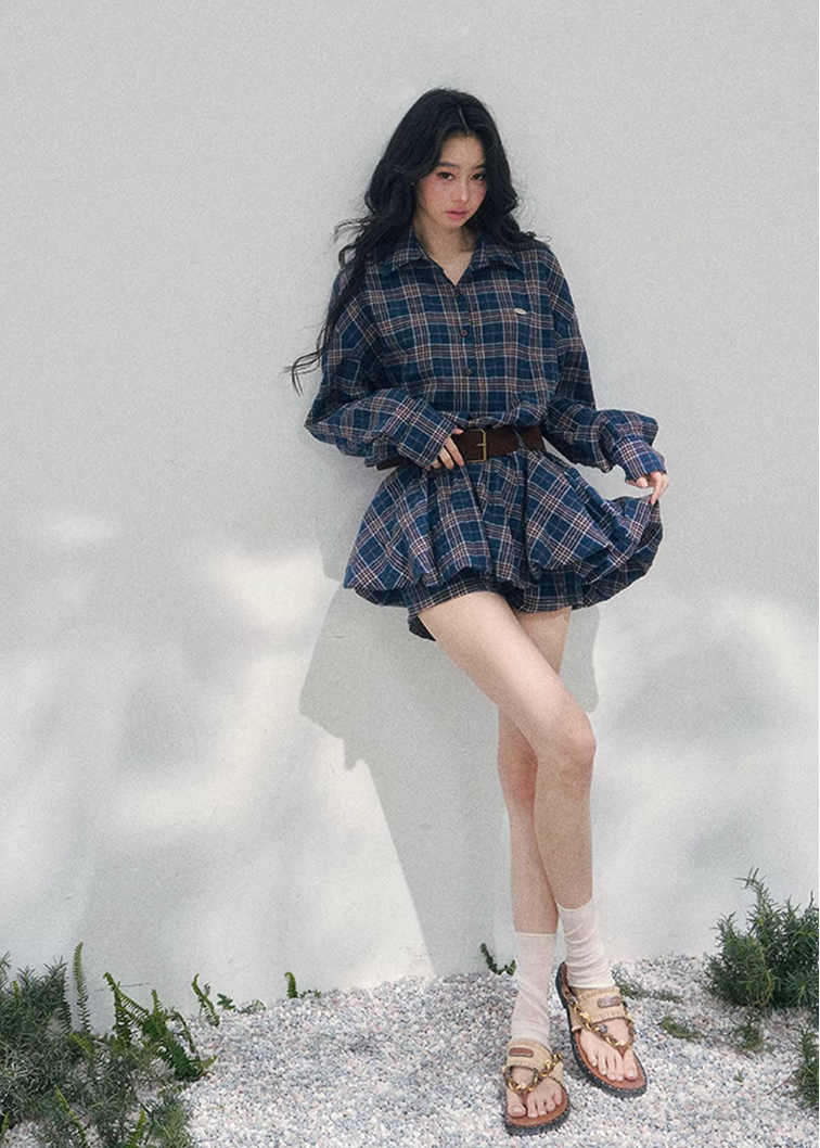 plaid shirt dress women, polo collar mini dress, spring plaid dress women, korean french style dress, refined casual mini dress, american preppy dress women, lightweight spring dress, elegant daily wear dress, premium women clothing, aomalm dress style, timeless plaid mini, feminine shirt dress women, modern casual dress, relaxed fit spring dress, classic check dress women