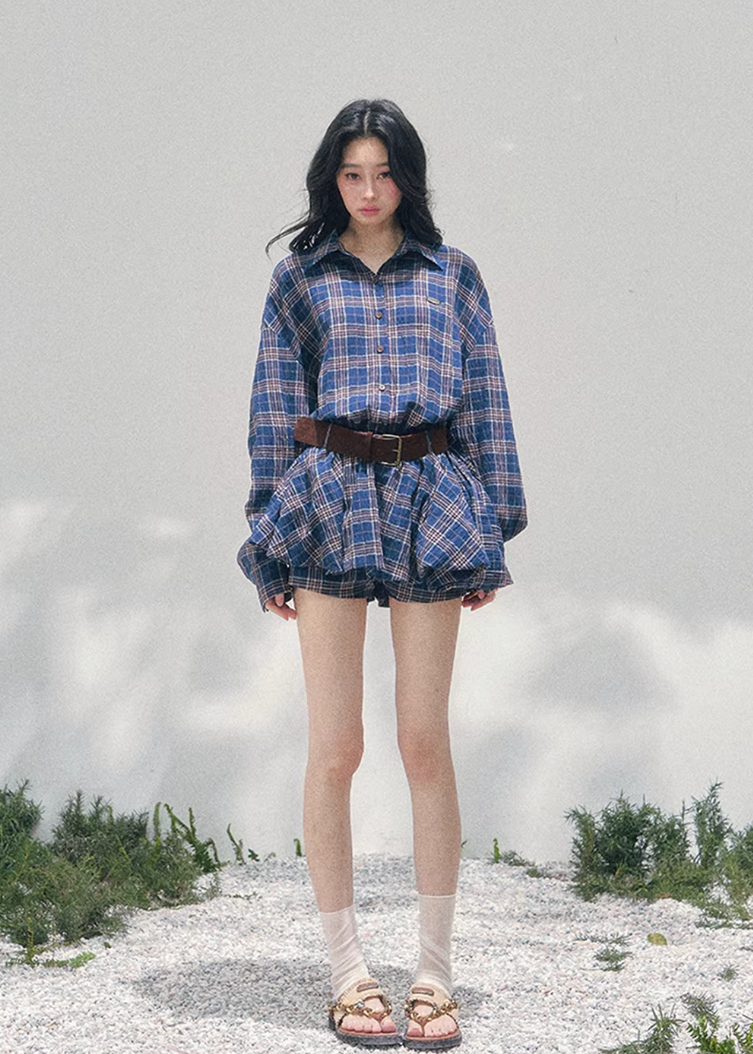 plaid shirt dress women, polo collar mini dress, spring plaid dress women, korean french style dress, refined casual mini dress, american preppy dress women, lightweight spring dress, elegant daily wear dress, premium women clothing, aomalm dress style, timeless plaid mini, feminine shirt dress women, modern casual dress, relaxed fit spring dress, classic check dress women