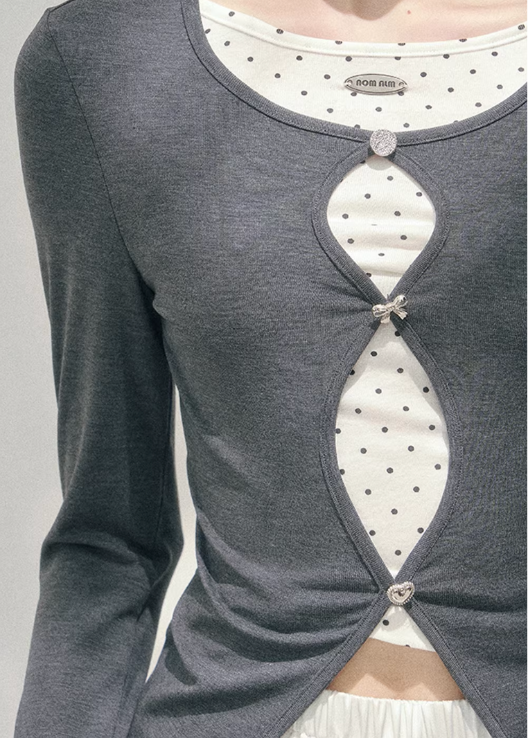 polka dot long sleeve top women, fake two layer top, spring slim fit t shirt women, korean french style top, refined casual knit top, waist shaping spring top, elegant daily wear women, premium women basics, aomalm top style, feminine spring knitwear, modern women long sleeve tee, delicate detail top women, lightweight spring shirt women, understated luxury top, versatile women fashion top